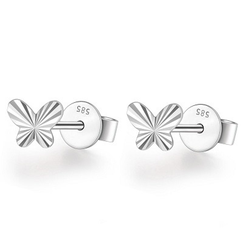 Hong Kong Design 14K / 585 white gold net gold butterfly earrings