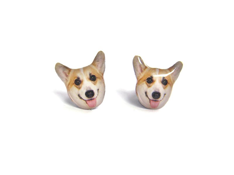 黃白色可愛哥基犬耳環 A025ER-D01
