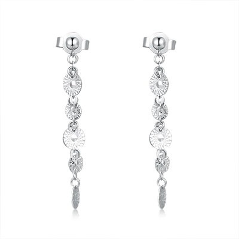 Hong Kong 14K / 585 white gold net gold disc Drop Earrings