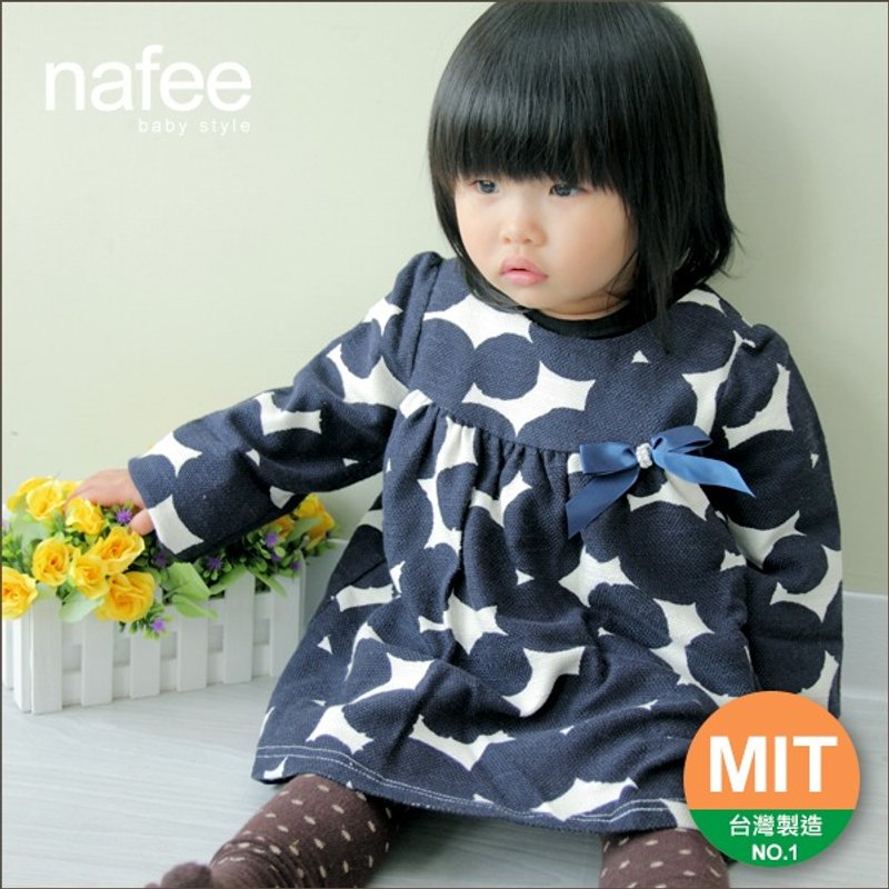Blue dot bow shop inside long-sleeved mini dress in cotton