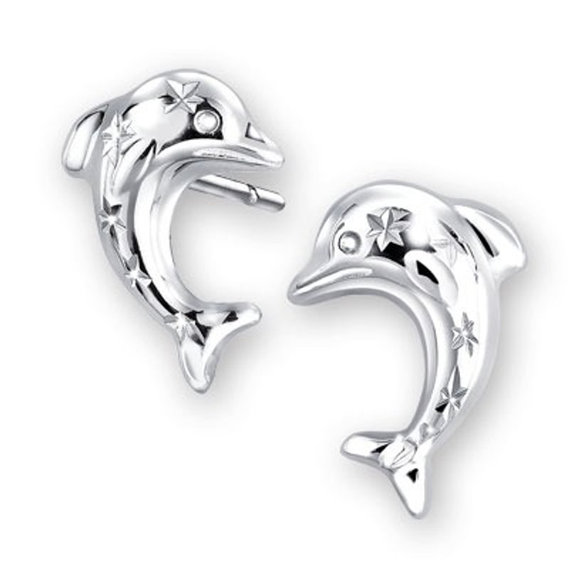 Hong Kong Design 14K / 585 white gold net gold dolphin earrings