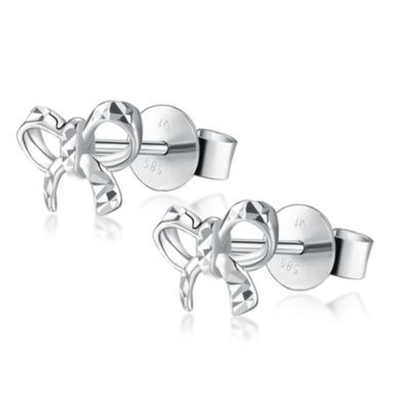 Hong Kong Design 14K / 585 white gold net gold bow earrings