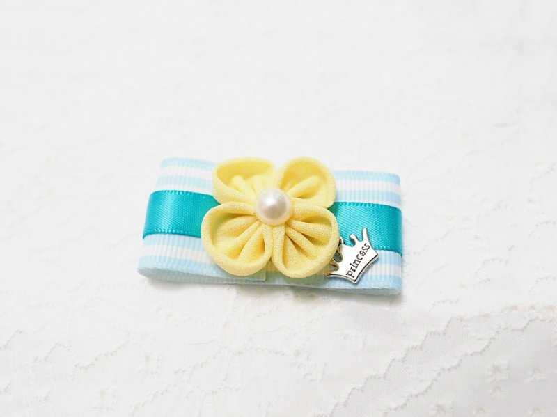 Handmade tiffany blue ribbon with yellow flower accessory (clip/ band/ corsage)