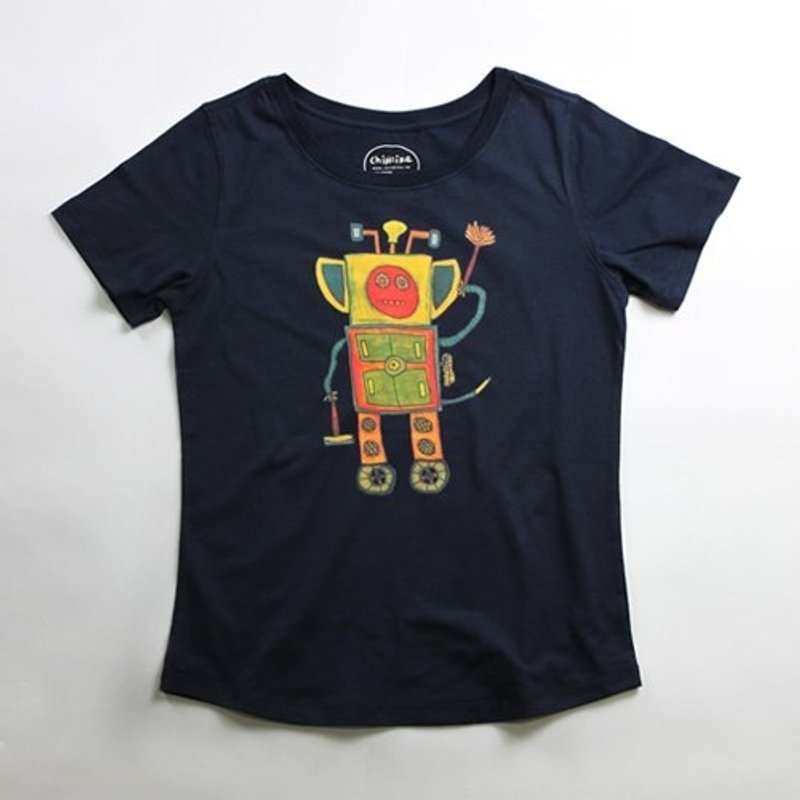 Cotton hand-printed T-shirt female models (family) - childlike gift robot