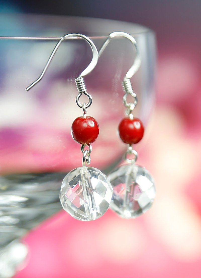 E0279 Own design and manufacture-natural white crystal, coral earrings