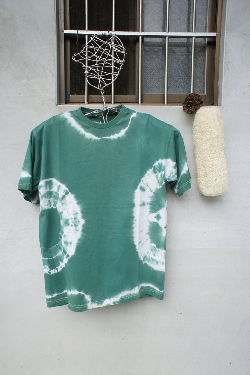 手染 紮染 綁染 全棉T-shirt 綠色跳圈圈 - 男 T 恤 - 其他材質 綠色