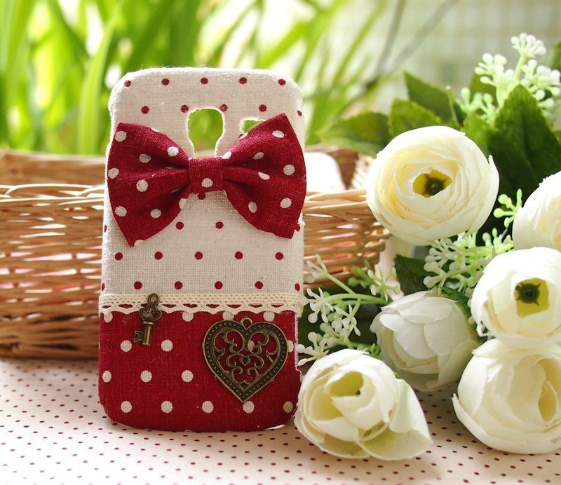 Red Polka Dot fabric bow phone shell protective shell Samsung Galaxy S7 S6 S5 S4 Note7 Note5 Note 4 3 2