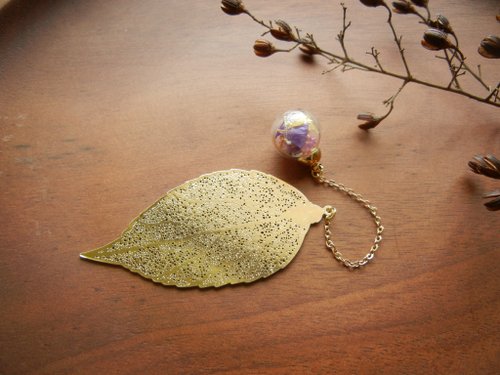 [Tiger Qi Blessing Bag] Leaf Vein Glass Ball Bookmark-Dream Purple Gold