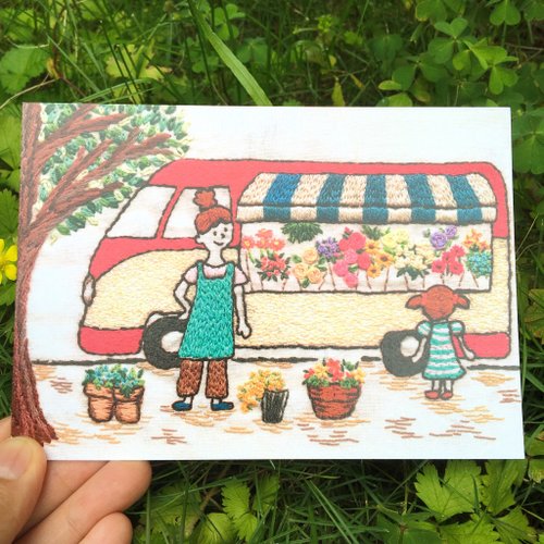 Embroidery photo postcard お花屋さん No.5