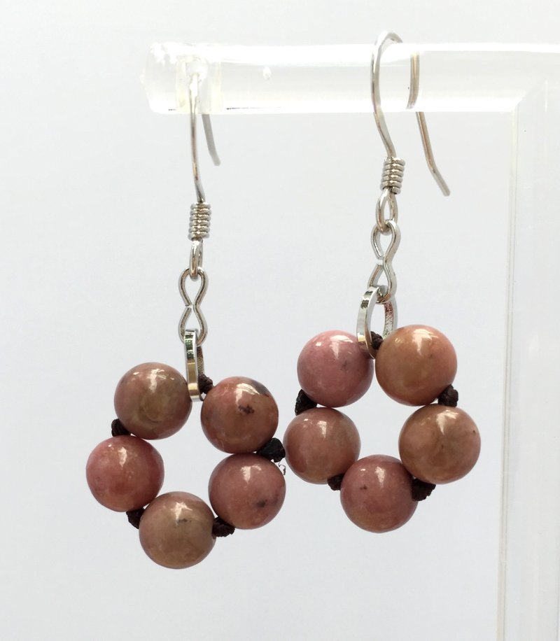 E0334-Natural Gemstone Wreath Earrings-China Red Stone