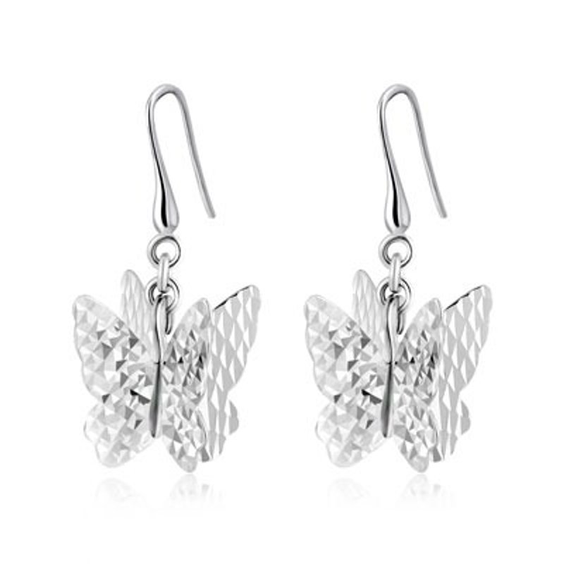 Hong Kong Design 14K / 585 white gold butterfly net gold Drop Earrings