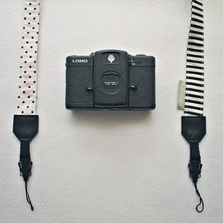 Hairmo black and white stripes dot stitching double back camera strap (double eyelet)