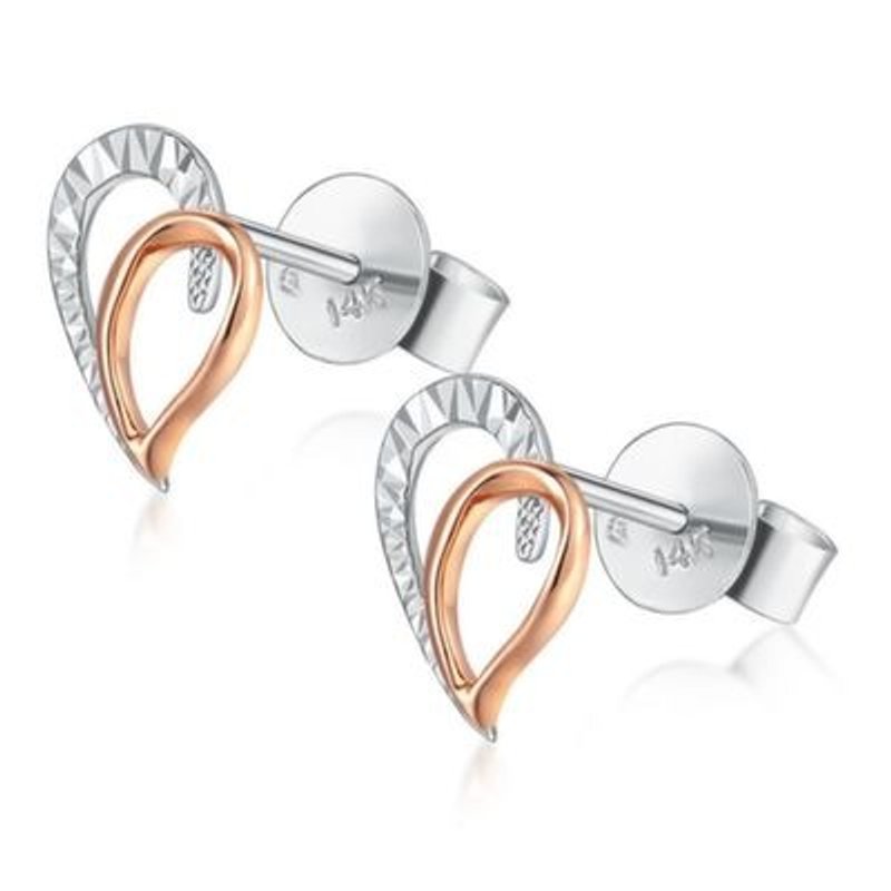Hong Kong Design 14K / 585 Red White Gold net gold heart-shaped earrings
