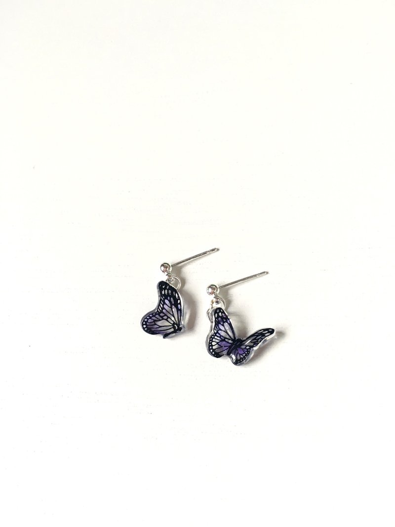 * Haku‧Neko * Hand-painted purple butterfly earrings (two butterfly pattern)