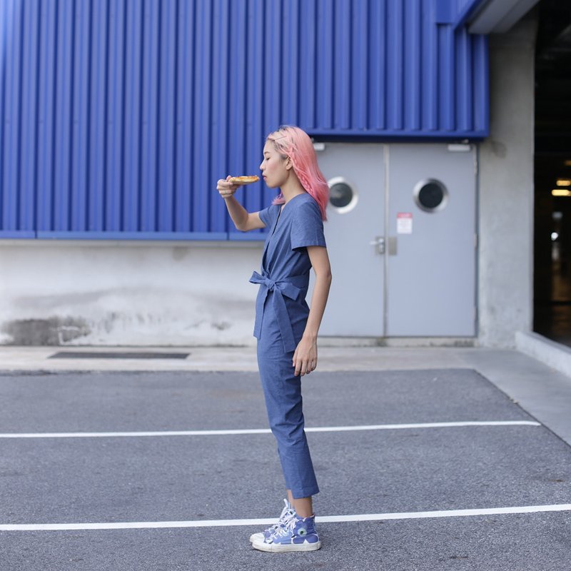 忍者小姐的牛仔連身褲(黑夜降臨) - 吊帶褲/連身褲 - 其他材質 藍色