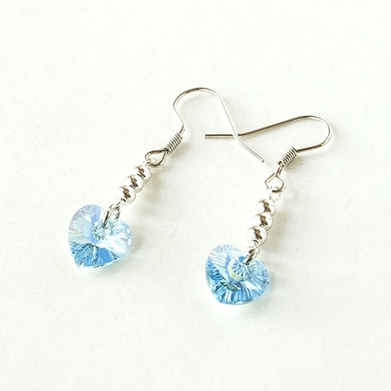 愛戀天使心耳飾(天藍) /金屬線/串珠/皮革物/手作/ - 耳環/耳夾/耳骨夾 - 其他材質 藍色