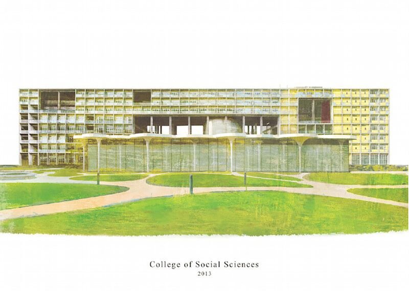 Building Light and Shadow Taiwan University Illustrator Postcard H-New Social Science Institute Building