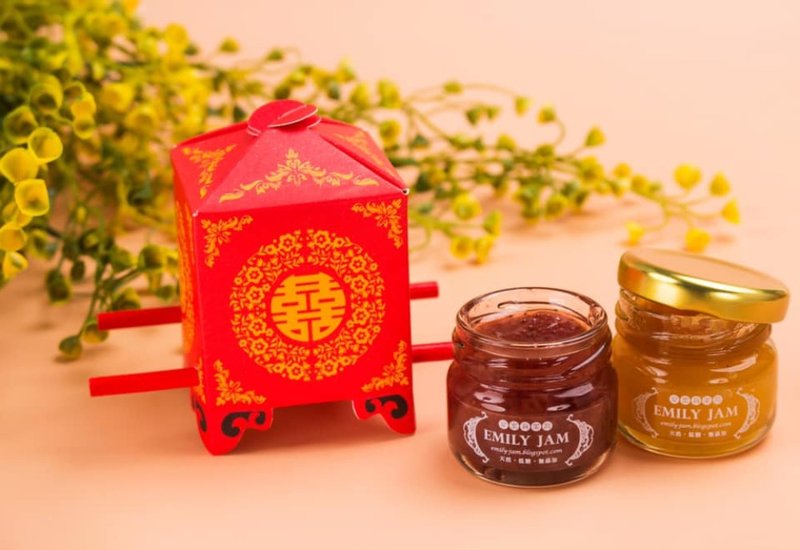愛蜜莉手工果醬 - 婚禮小物28g瓶裝大紅花轎果醬盒(含果醬、包裝)