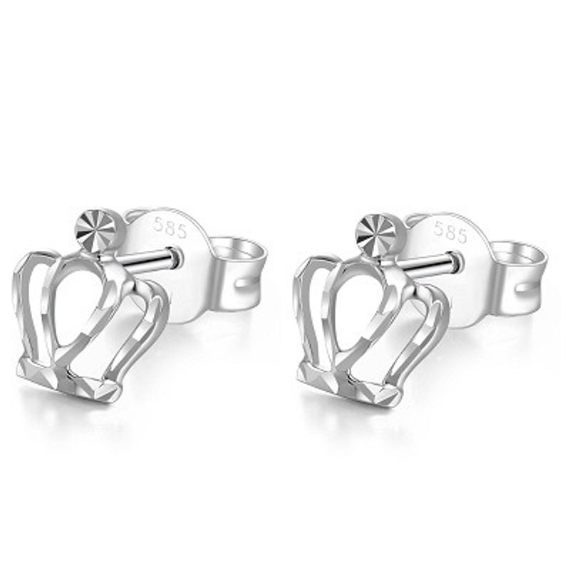 Hong Kong Design 14K / 585 white gold net gold crown earrings