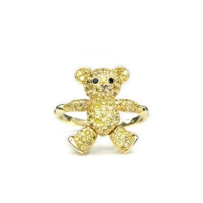 免郵資【香港設計】 希望小熊 黃色閃石 純銀兩用戒指墜子 連項繩 生日禮物 - 戒指 - 其他金屬