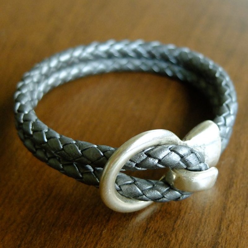 編織版 海盜船長 真皮 皮繩(深鐵灰) - 手鍊/手環 - 真皮 灰色