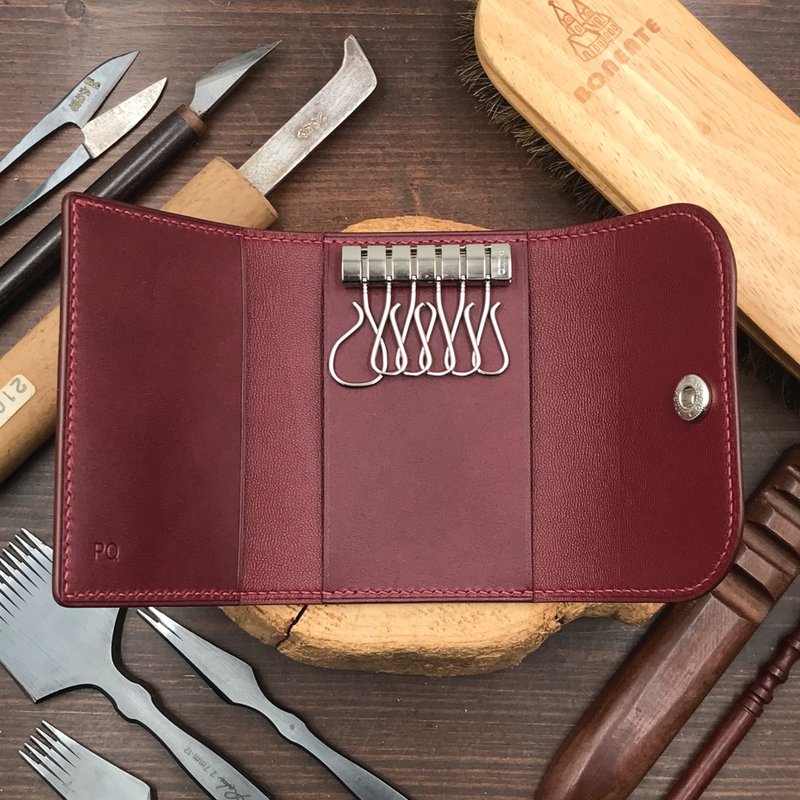 【鑰匙/鎖匙包】酒紅色植鞣牛皮/真皮鑰匙套/瑞士高級五金 - 鑰匙圈/鑰匙包 - 真皮 紫色