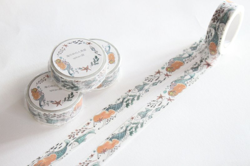 フローラシリーズ / 海の中の人魚姫 15mm×10m マスキングテープ - 紙膠帶/和紙/PET - 紙 白色