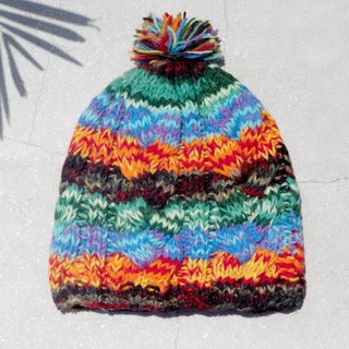 Christmas gift limited hand-woven pure wool hat / knitted wool hat / inner brush hand knitted wool hat / woolen hat (made in nepal)-colorful twisted forest series