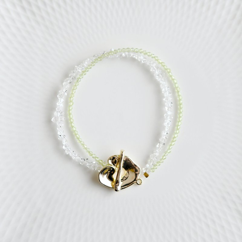 2WAY ブチペリドットとハーキマーダイヤモンドの2連マンテル留め具ブレスレット  8月誕生石 - 手鍊/手環 - 其他金屬 綠色