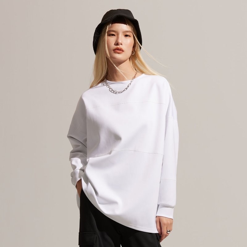 REBOOT動能-棉柔寬鬆長版上衣-亮白 - 女上衣/長袖上衣 - 聚酯纖維 白色