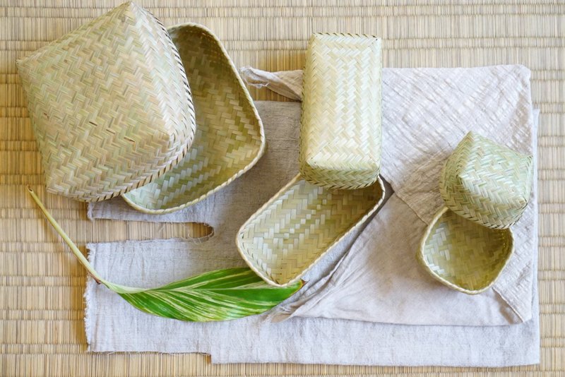 天然手工竹編附蓋天貝盒/收納盒 - 其他 - 竹 卡其色