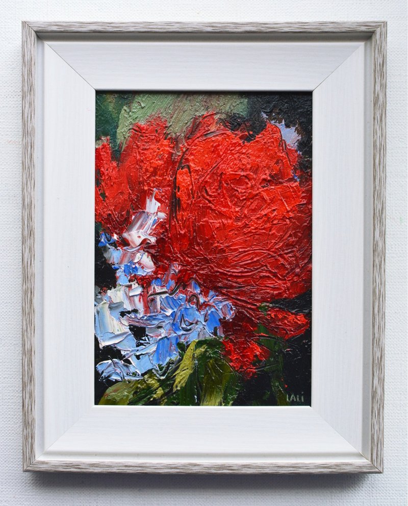 紅牡丹原創油畫現代繪畫當代花卉藝術 20x15 厘米 - 插畫/繪畫/寫字 - 其他材質 紅色