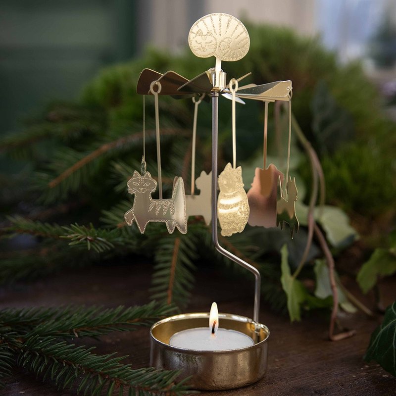 【Pinkoi 線下活動預購商品】Lisa Larson 金色貓咪旋轉燭座 - 擺飾/家飾品 - 其他金屬