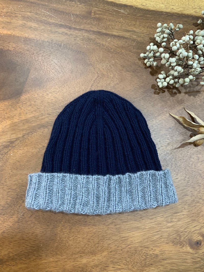 潮帽。克什米爾系列。深藍/灰。男生毛線帽/女生毛線帽 - 帽子 - 羊毛