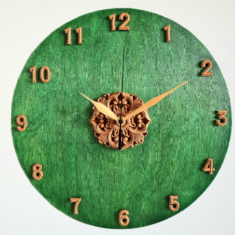 Wooden wall clock Unique wall clock with numbers Silent clock Green wal