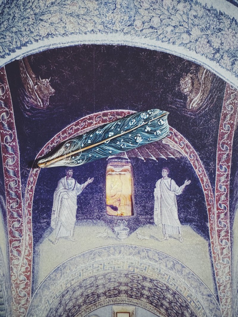 木刻手繪墜飾 - 羽毛 - 其他 - 木頭 藍色