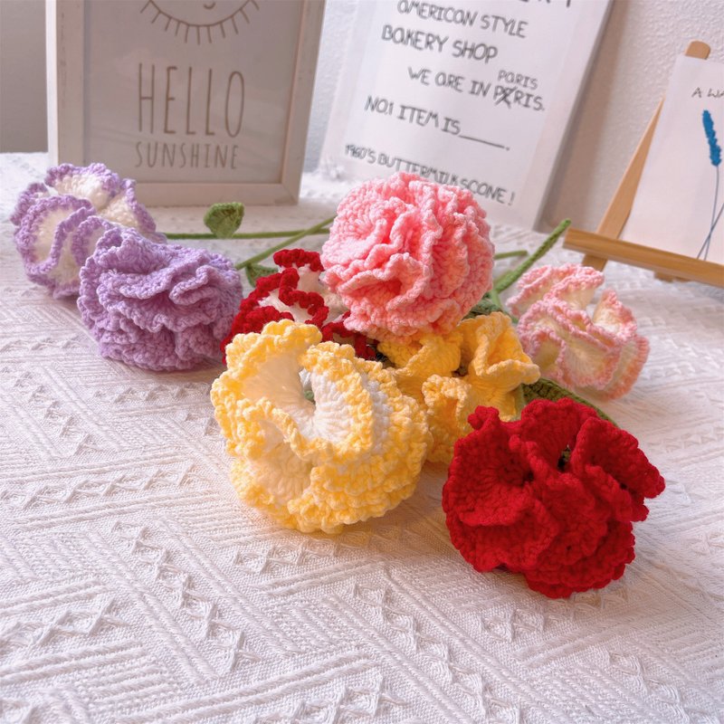 手作鉤織雅緻康乃馨花園單枝花莖 - 乾燥花/永生花 - 棉.麻