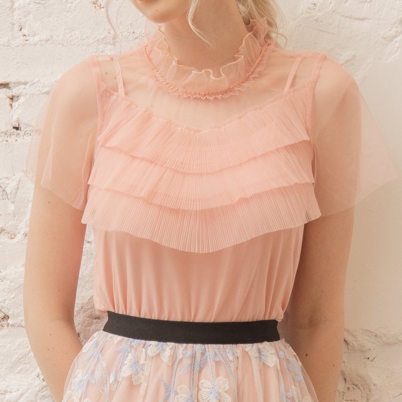 層疊飄紗假兩件俏麗短上衣   粉 - 女上衣/長袖上衣 - 聚酯纖維 粉紅色
