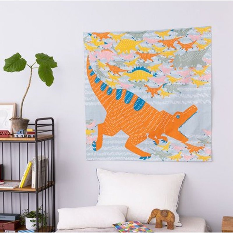 京都風呂敷包巾-katakata 三巾-恐龍(有機棉) - 手提包/手提袋 - 棉.麻