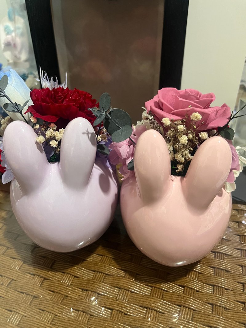 小兔仔桌花/禮品/盆花/永生花 - 乾燥花/永生花 - 植物.花 粉紅色