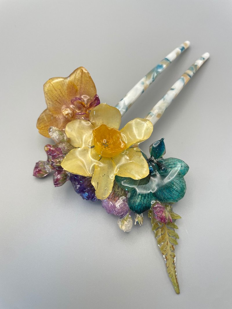 春意盎然乾花髮簪 - 髮夾/髮圈 - 其他金屬 多色