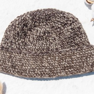 Hand-woven pure wool hat/knitted hat/knitted wool hat/inner brushed hand-knitted wool hat/beanie hat-latte