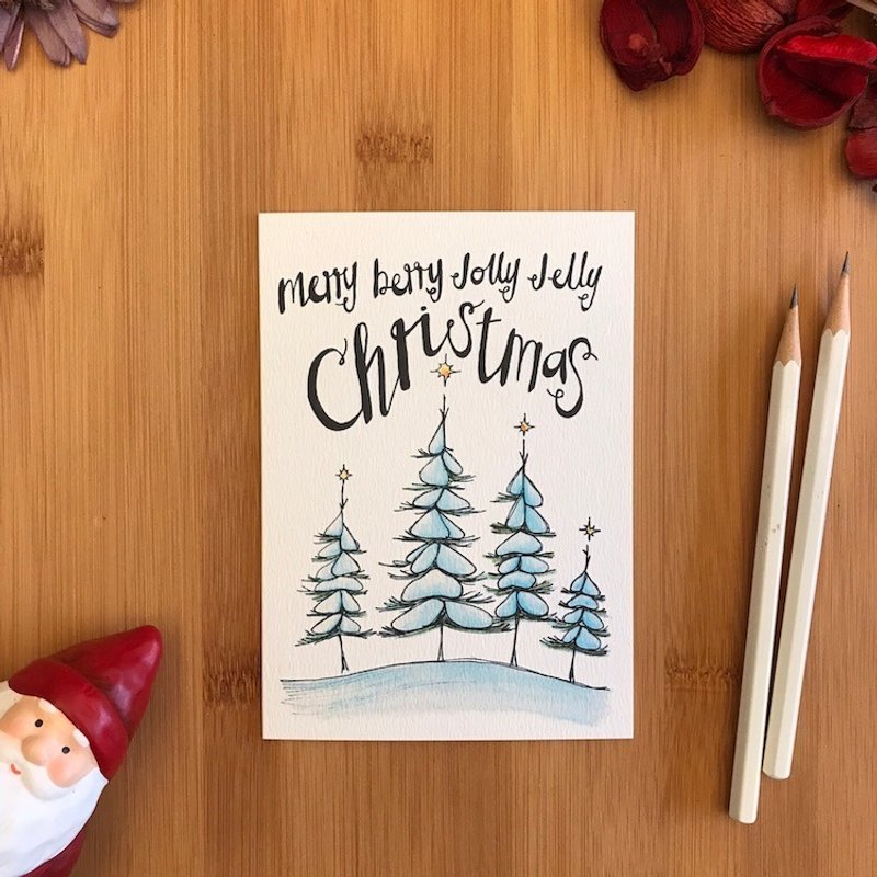 MERRY BERRY TREES Christmas card hand-painted illustration of environmentally friendly paper imported cards C074 UK
