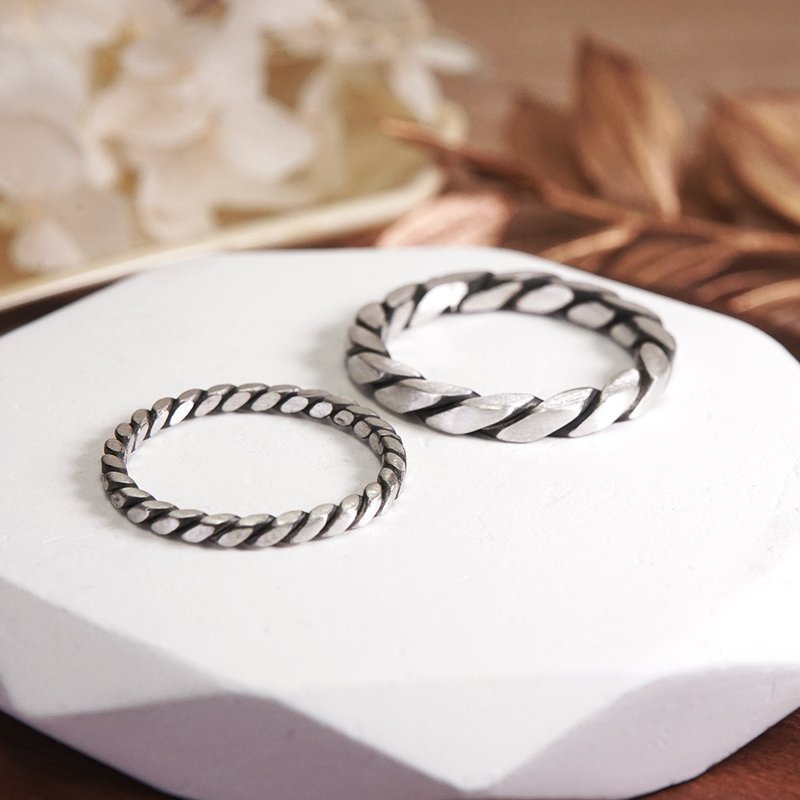 極簡情侶戒指 方晶格 霧黑對戒組 925純銀 情侶銀戒 - 對戒 - 銀 銀色