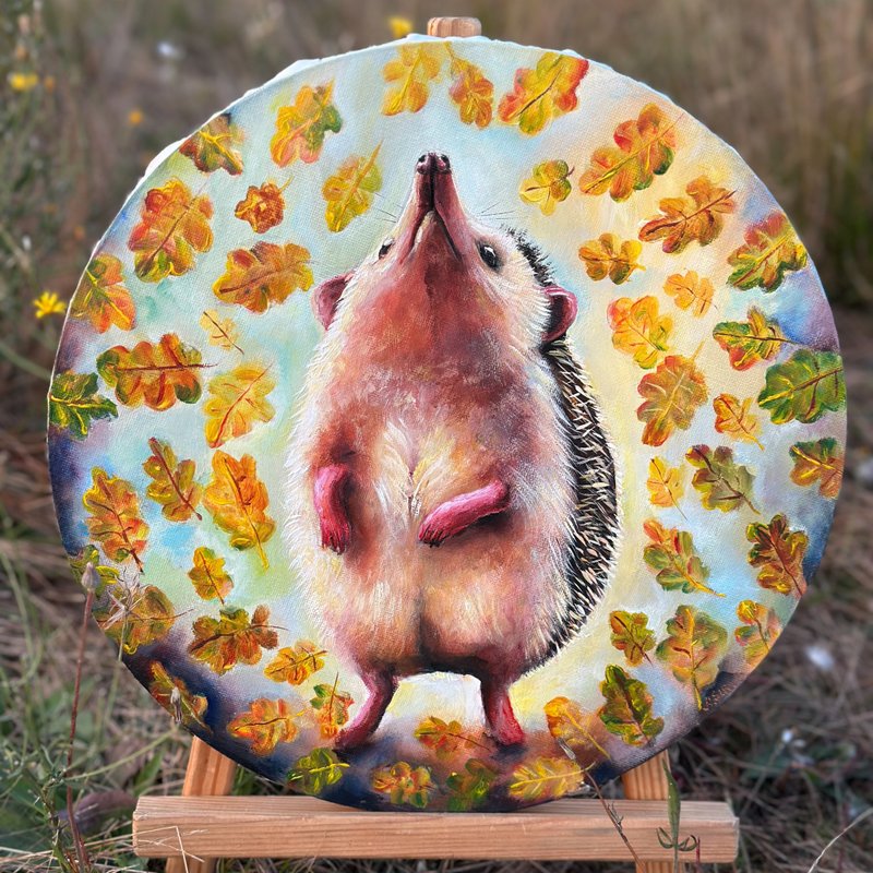 Hedgehog original painting, Hedgehog wall art, Animal wall decor, Forest art - 壁貼/牆壁裝飾 - 棉.麻 多色