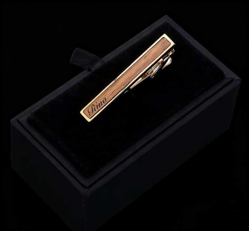 精緻胡桃木金屬領帶夾 免費刻字 搭配胡桃木禮盒刻字 - 領帶/領帶夾 - 木頭 咖啡色