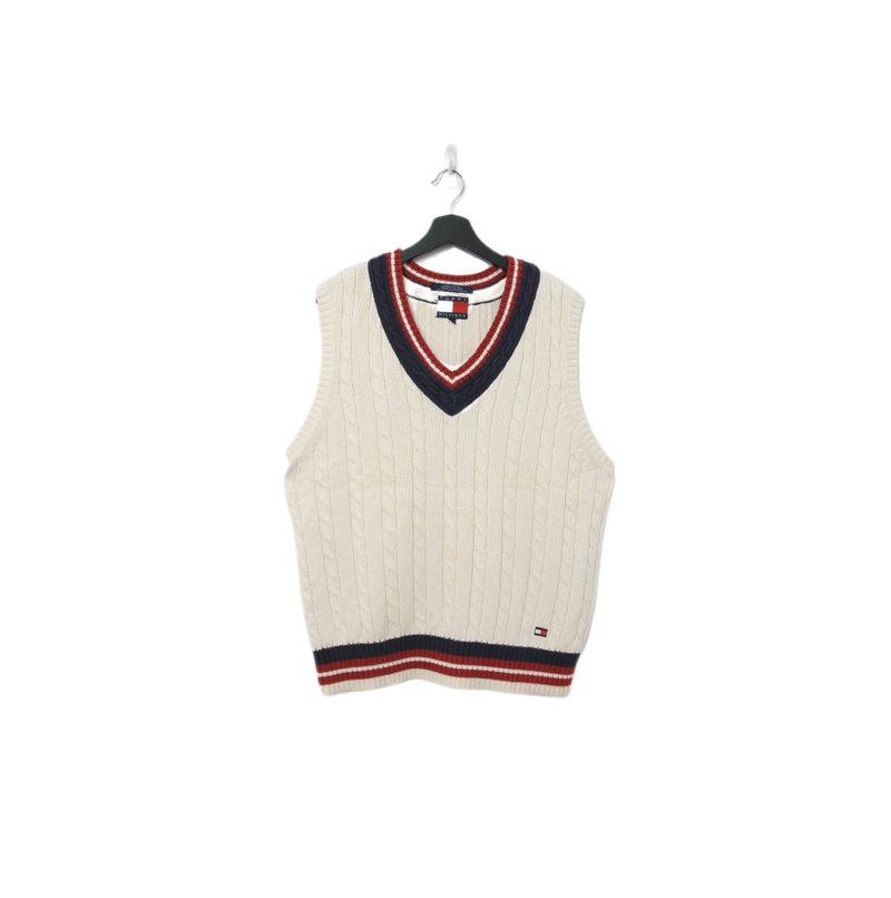 Back to Green-復古毛料背心 tommy 學院風 v-19/sweater vest - 背心/無袖上衣 - 棉.麻