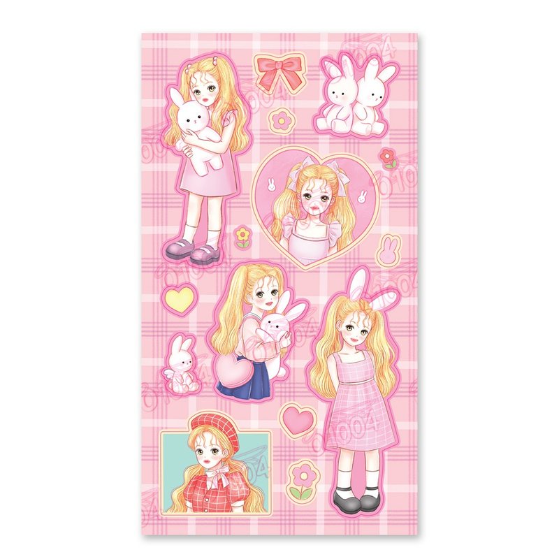 pink rabbit cut sticker - 貼紙 - 紙