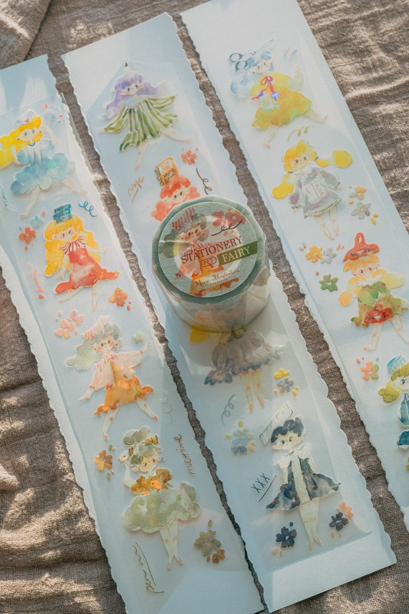 文具精靈 亮面貝殼光PET膠帶(特油加白墨含離型紙) - 紙膠帶/和紙/PET - 其他材質