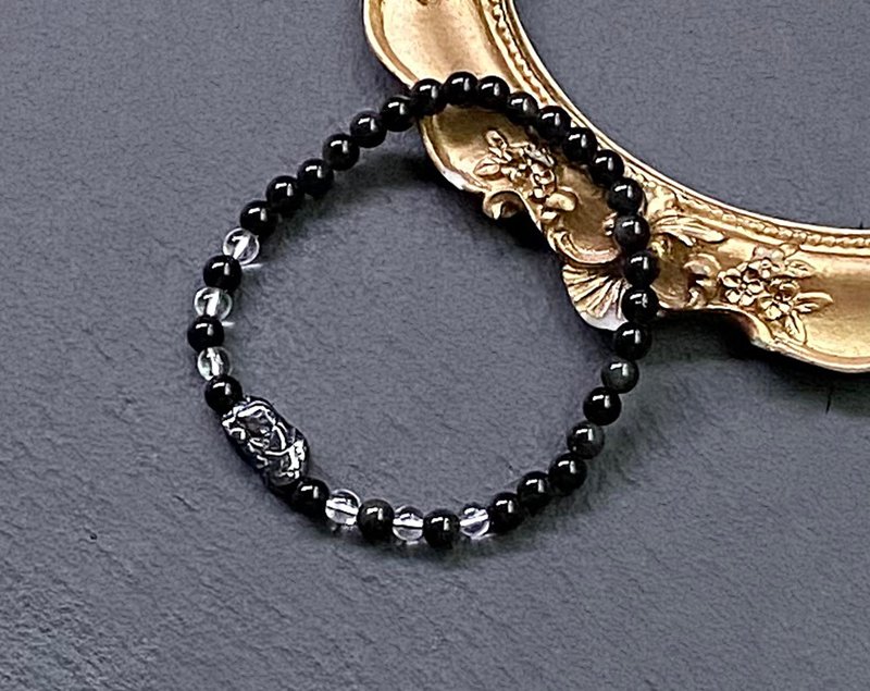 招財避邪-黑曜石x白水晶x黑膽石貔貅天然石手鍊 客製化 - 手鍊/手環 - 水晶 多色